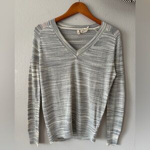Anthropologie Moth Cotton Blend Gray White Knit V-Neck Sweater Women Small